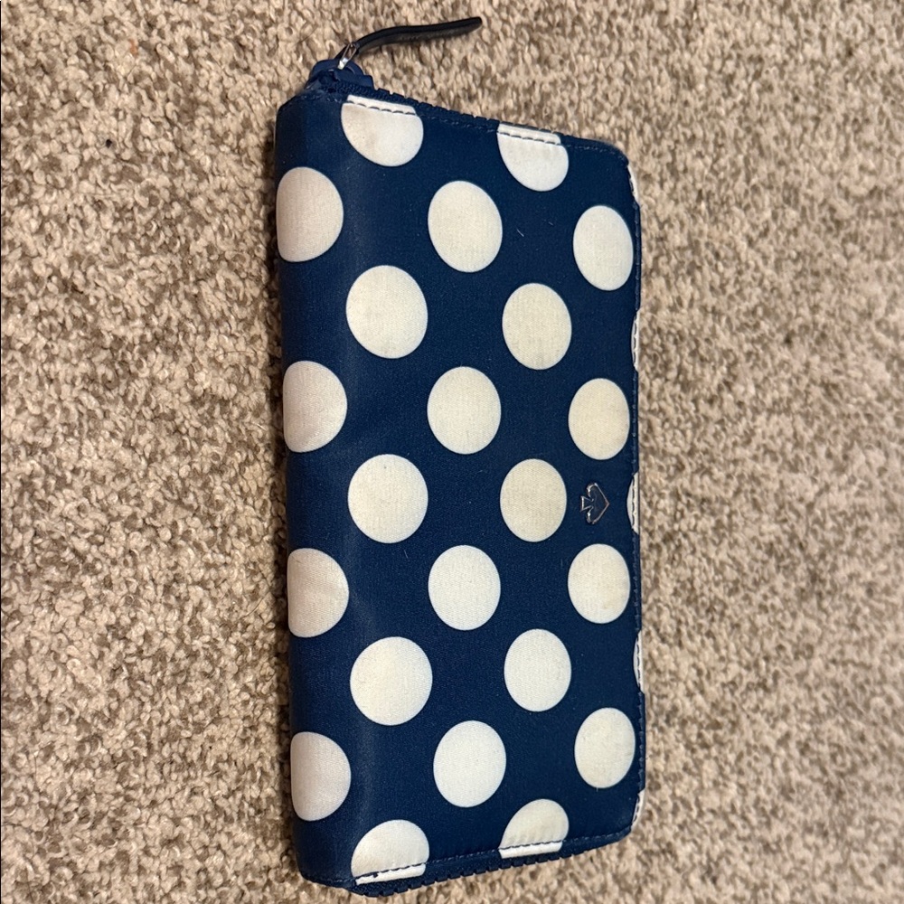 Kate Spade Blue and Cream Polka Dot Large Zippered Wallet